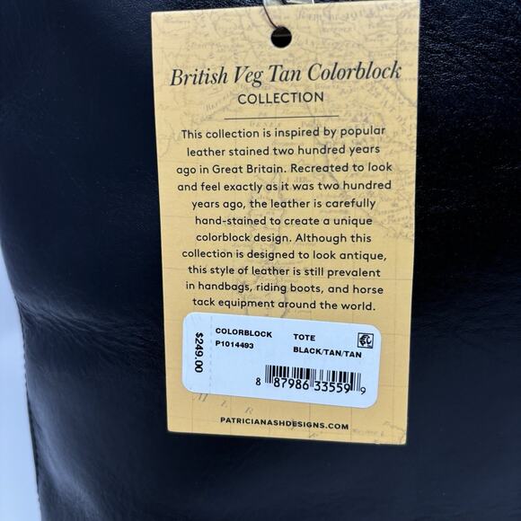Patricia Nash Tote Bag Danville Colorblock Black British Tan Leather NWT Purse - Picture 8 of 11